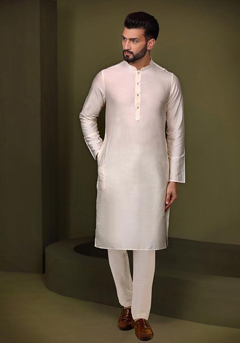 Olive Green Embroidered Silk Blend Kurta Jacket Set