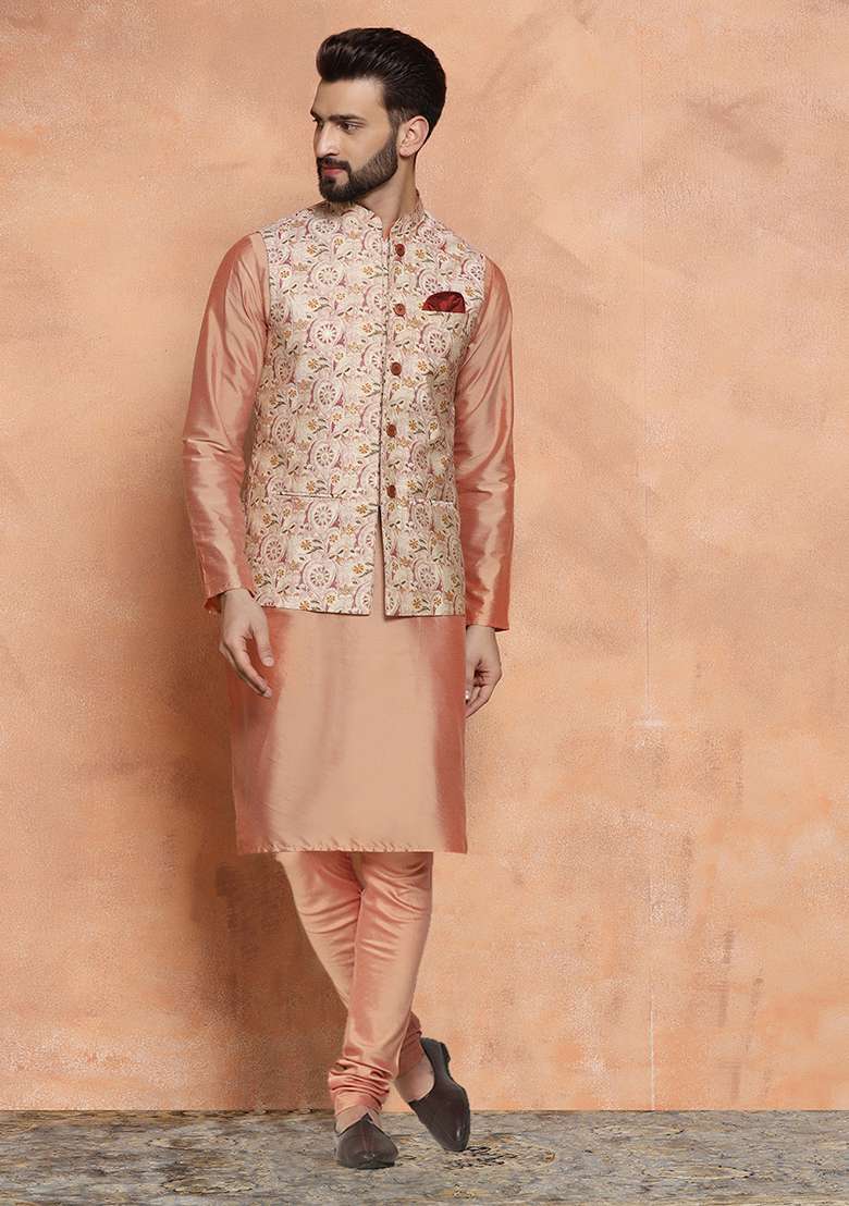 Multicolour Printed Cotton Blend Kurta Jacket Set - Indya