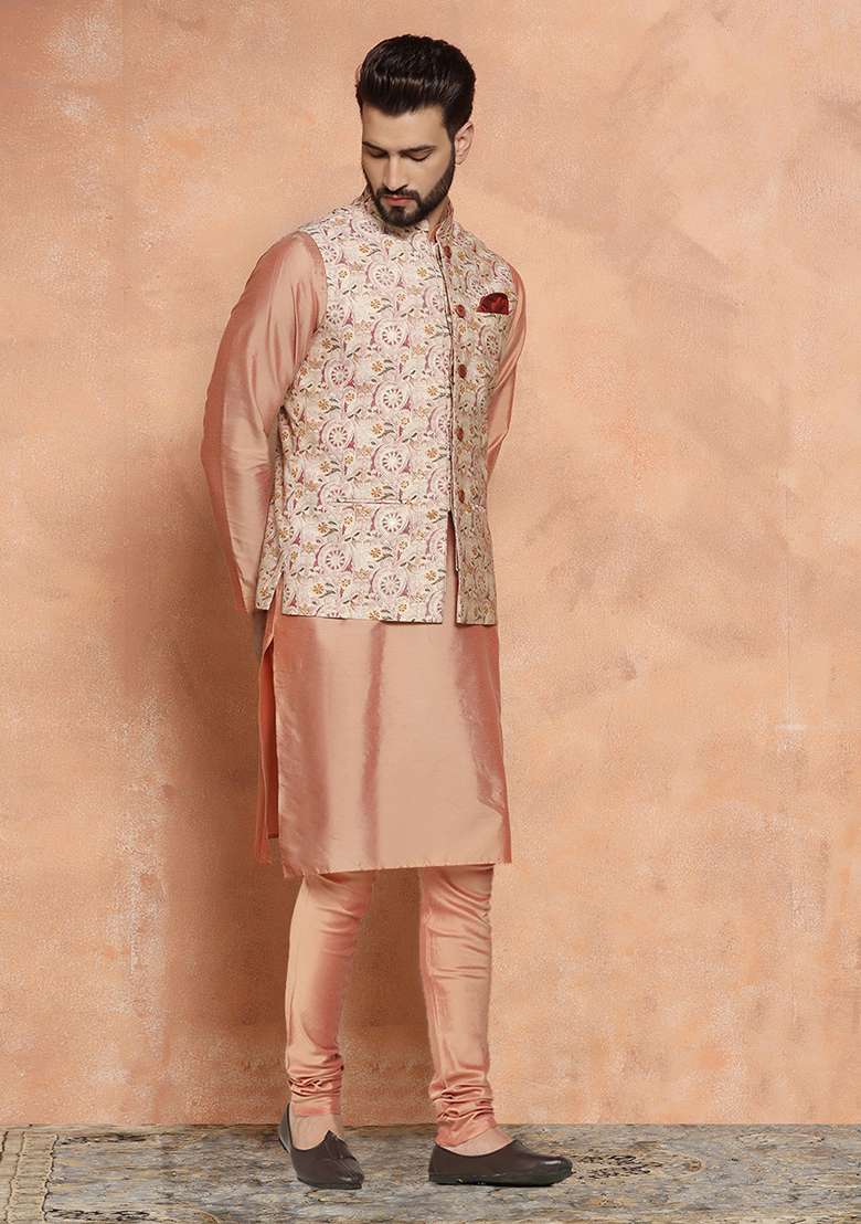 Multicolour Printed Cotton Blend Kurta Jacket Set - Indya