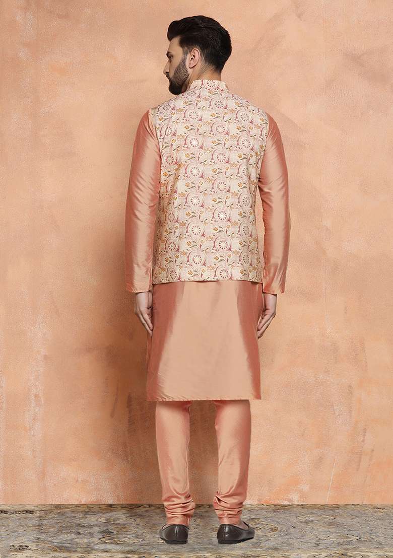 Multicolour Printed Cotton Blend Kurta Jacket Set - Indya