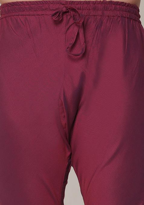 Navy Blue Jacquard Silk Blend Kurta Jacket Set