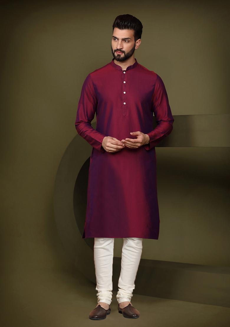 Maroon Printed Cotton Blend Kurta Jacket Set - Indya