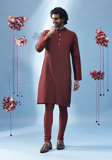 Black Embroidered Silk Blend Kurta Jacket Set