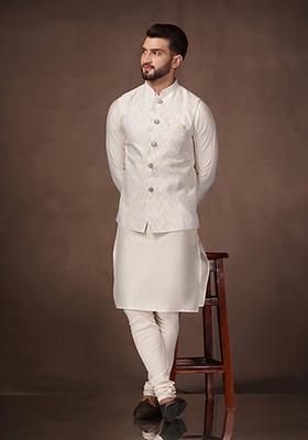 White Textured Cotton Blend Jacket