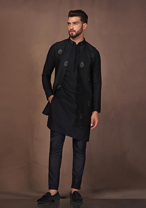 Black Jacquard Silk Blend Jacket