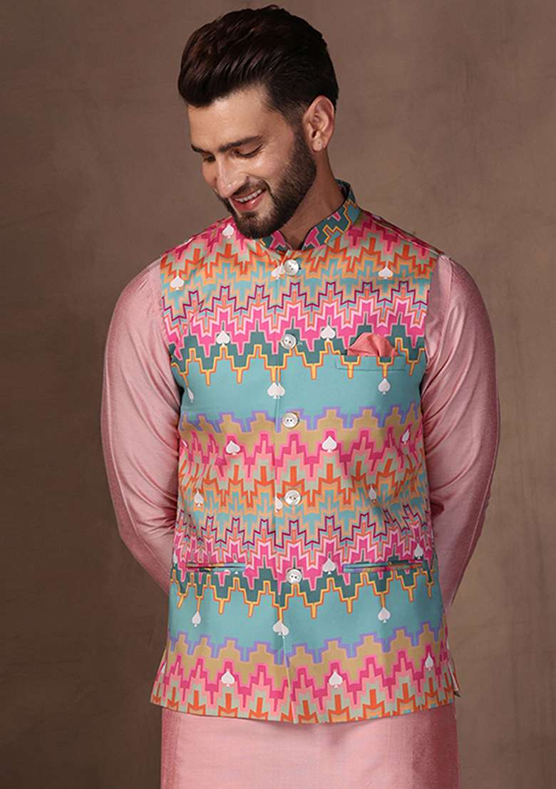 Multicolour Printed Cotton Blend Jacket - Indya