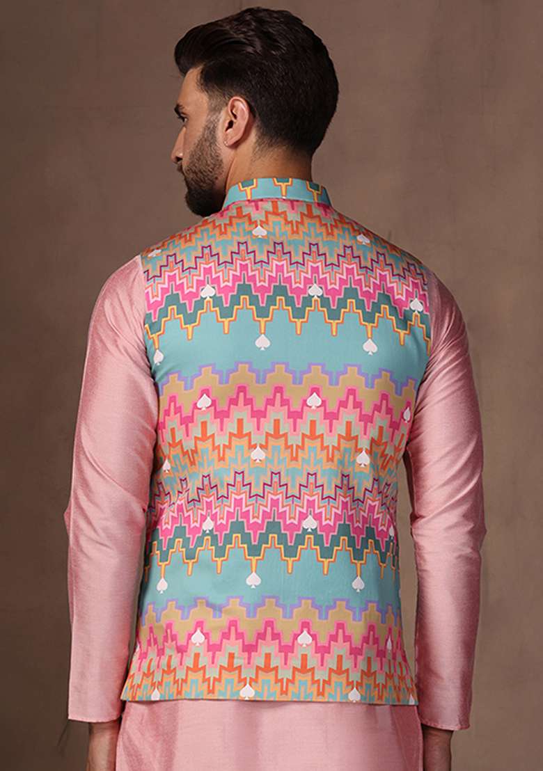 Multicolour Printed Cotton Blend Jacket - Indya