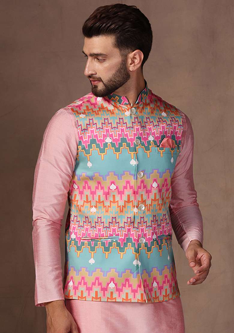 Multicolour Printed Cotton Blend Jacket - Indya