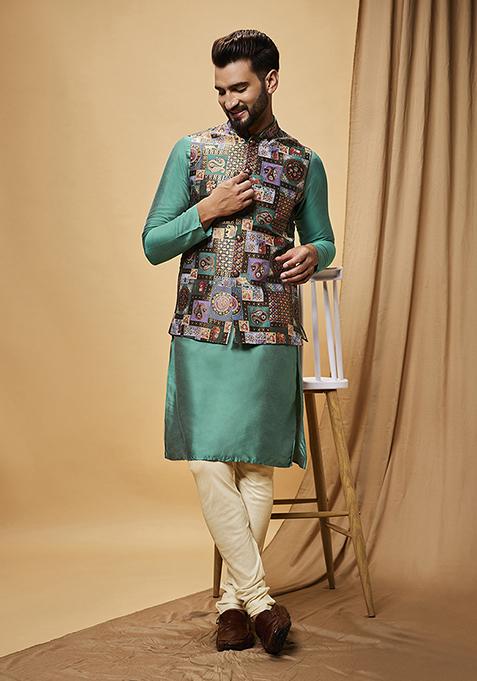 Green Jacquard Silk Blend Jacket