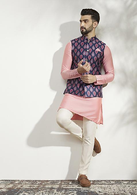 Blue Jacquard Silk Blend Jacket