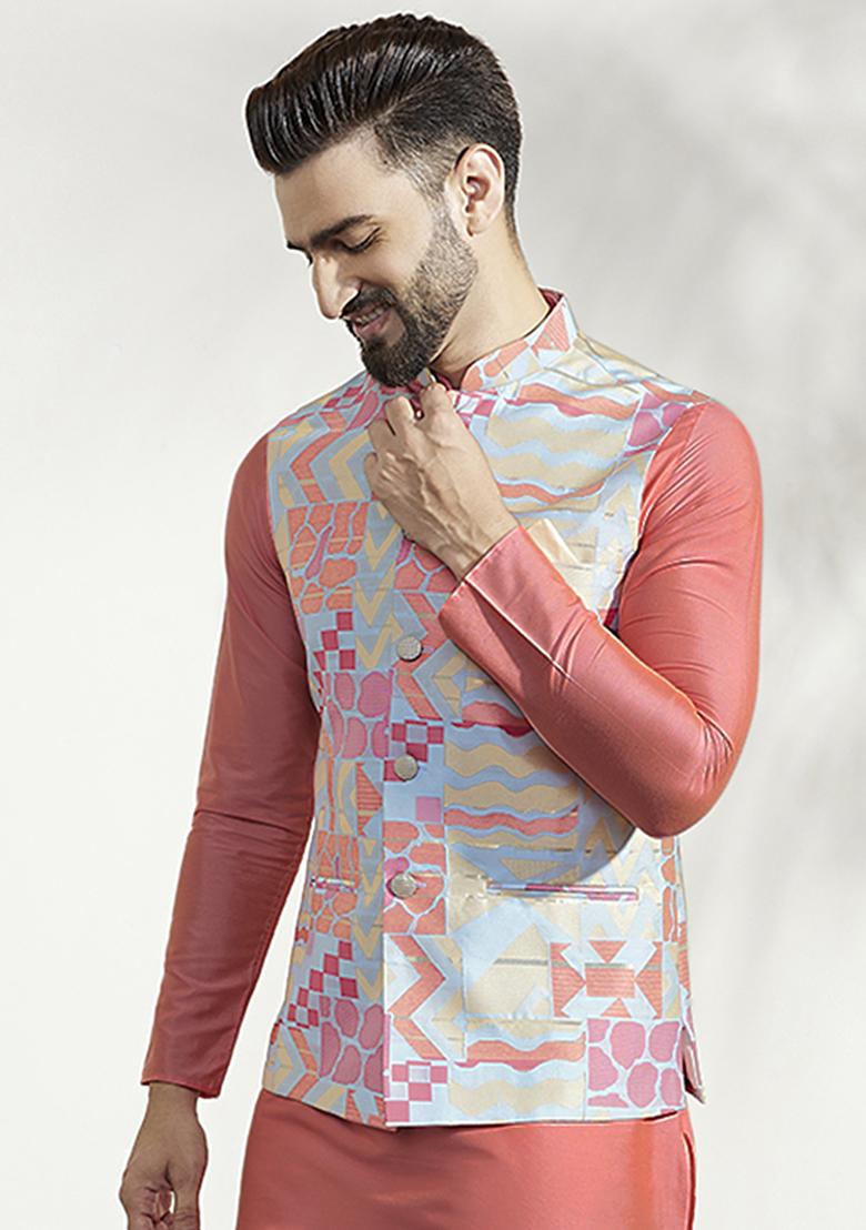 Multicolour Textured Silk Blend Jacket - Indya