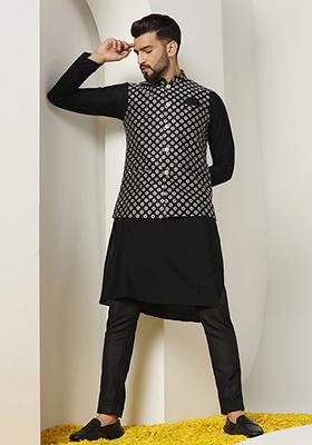 Black Jacquard Silk Blend Jacket