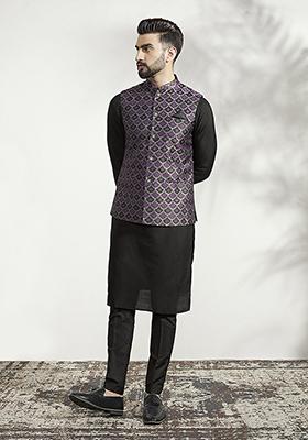 Purple Jacquard Silk Blend Jacket