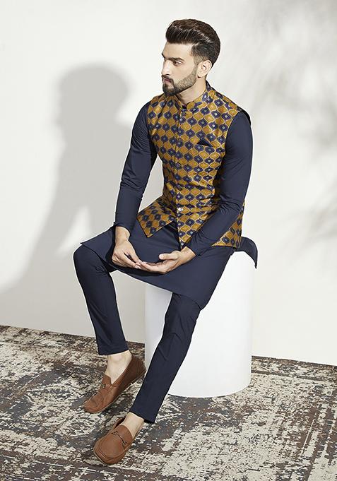 Mustard Jacquard Silk Blend Jacket