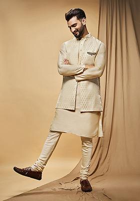 Off White Jacquard Silk Blend Jacket