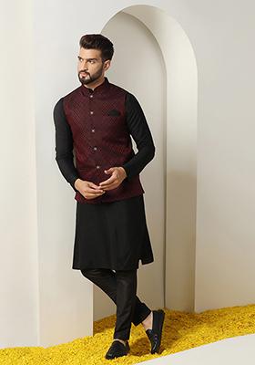 Maroon Woven Jacquard Silk Blend Jacquard Jacket