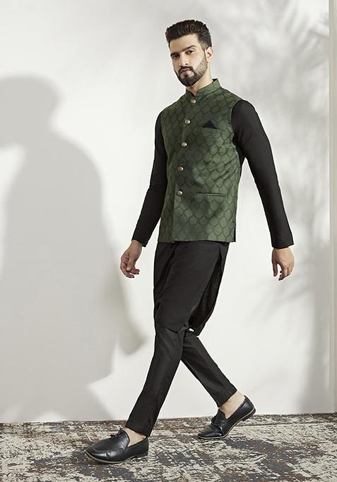 Green Woven Jacquard Silk Blend Jacquard Jacket
