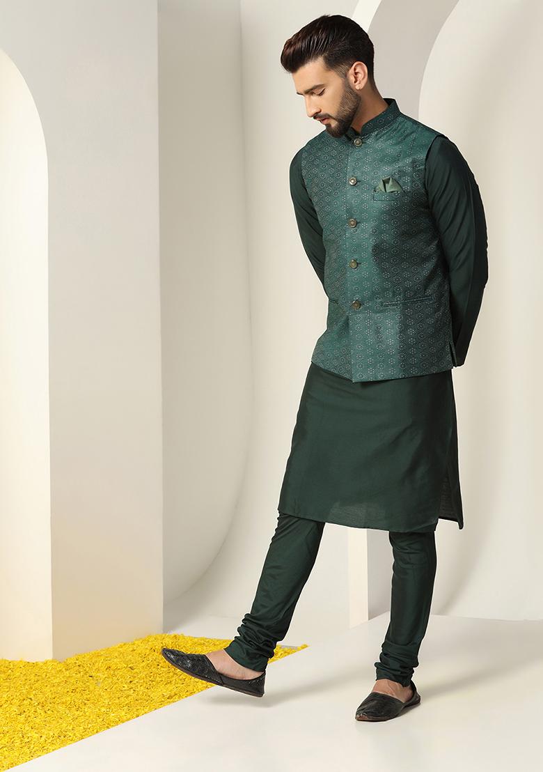 Green Jacquard Silk Blend Jacket