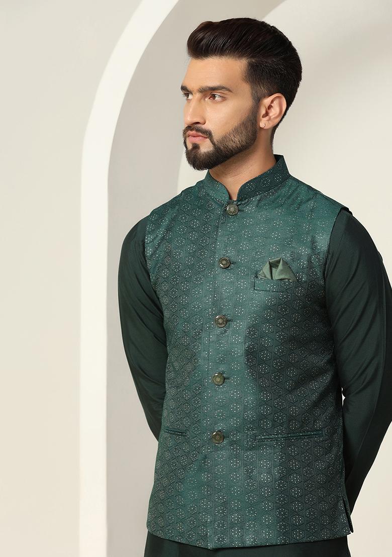 Green Jacquard Silk Blend Jacket
