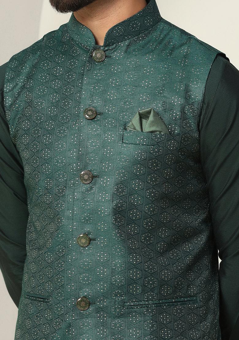 Green Jacquard Silk Blend Jacket