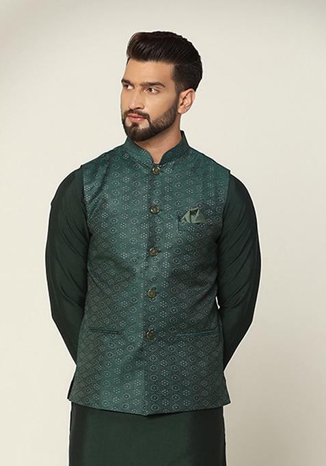 Green Jacquard Silk Blend Jacket
