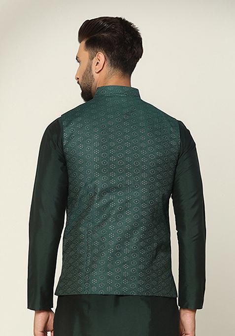 Green Jacquard Silk Blend Jacket