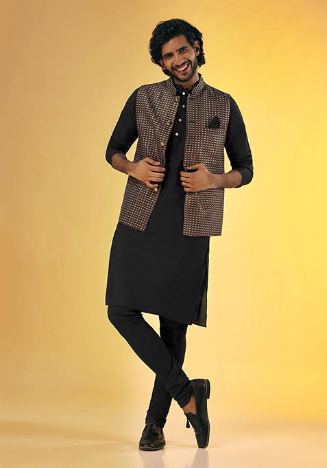 Black Printed Cotton Blend Jacket