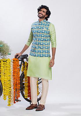 Blue Printed Cotton Blend Jacket