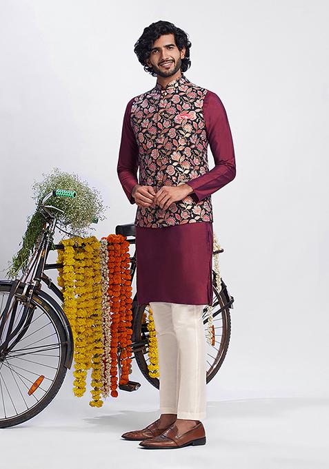 Black Printed Cotton Blend Jacket