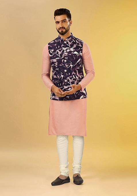 Wine Digital Print Cotton Blend Jacket