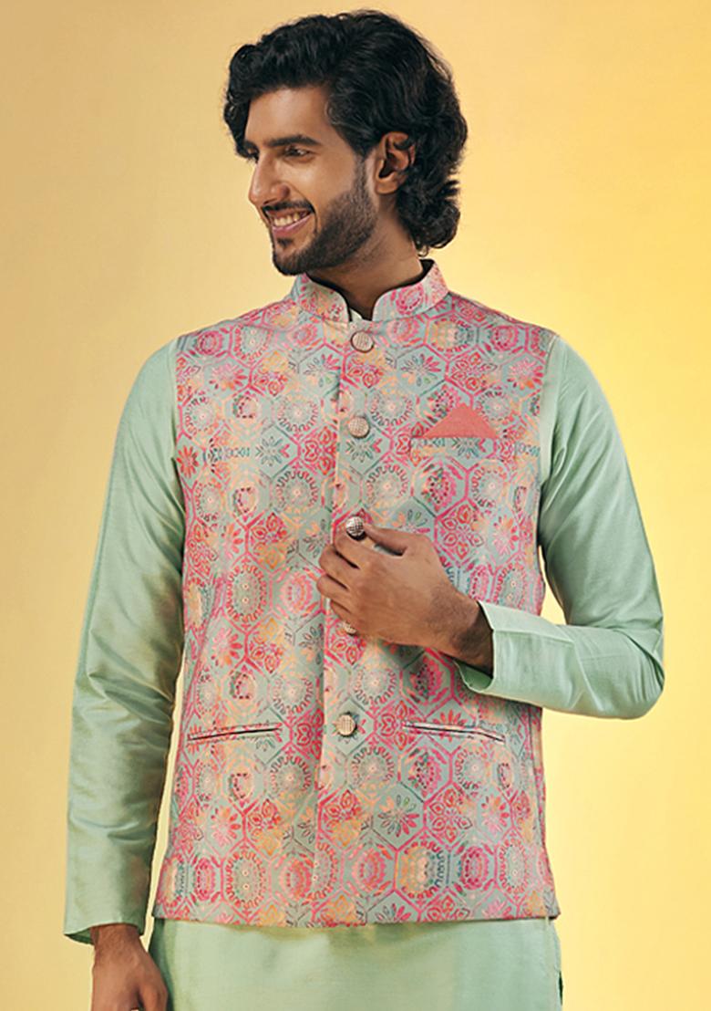 Multicolour Textured Silk Blend Jacket - Indya