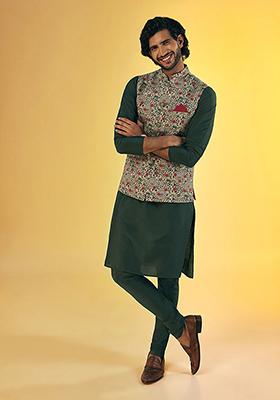 Olive Digital Print Cotton Blend Jacket