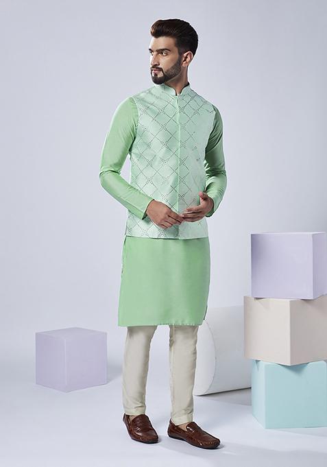 Aqua Green Solid Dyed Silk Blend Jacket