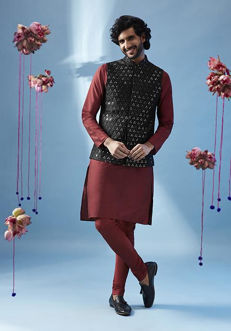 Black Embroidered Silk Blend Jacket