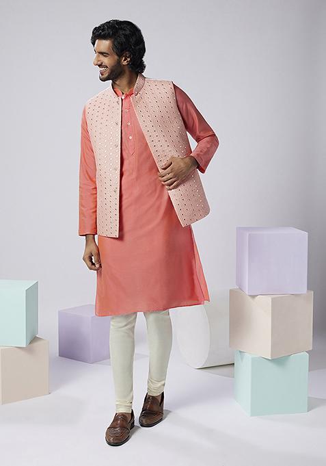 Blush Pink Embroidered Silk Blend Jacket