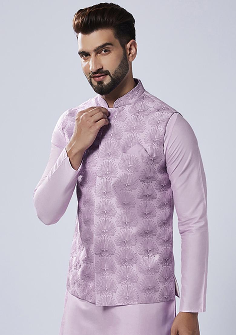 Lilac Embroidered Silk Blend Jacket - Indya