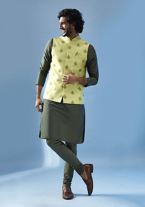 Pista Green Embroidered Silk Blend Jacket