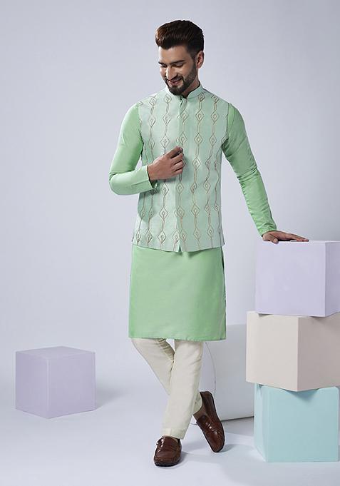 Aqua Green Embroidered Silk Blend Jacket