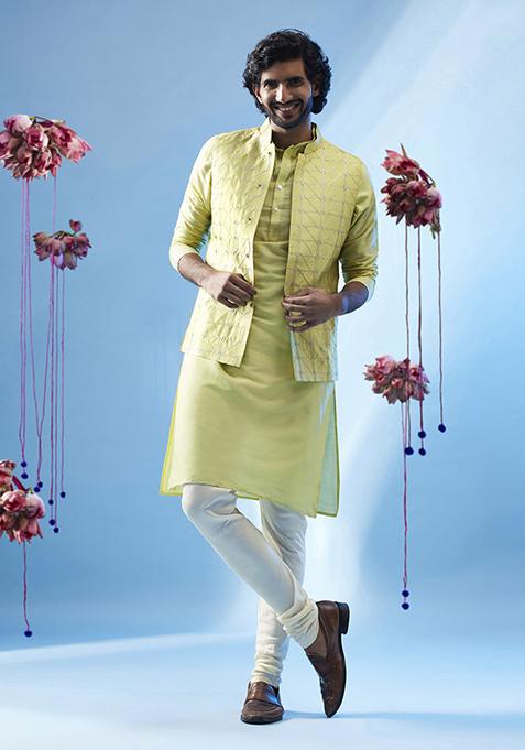 Pista Green Embroidered Silk Blend Jacket
