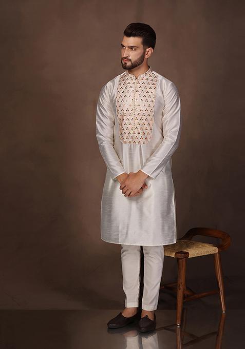 Multicolour Mirror Embroidered Silk Blend Kurta Set