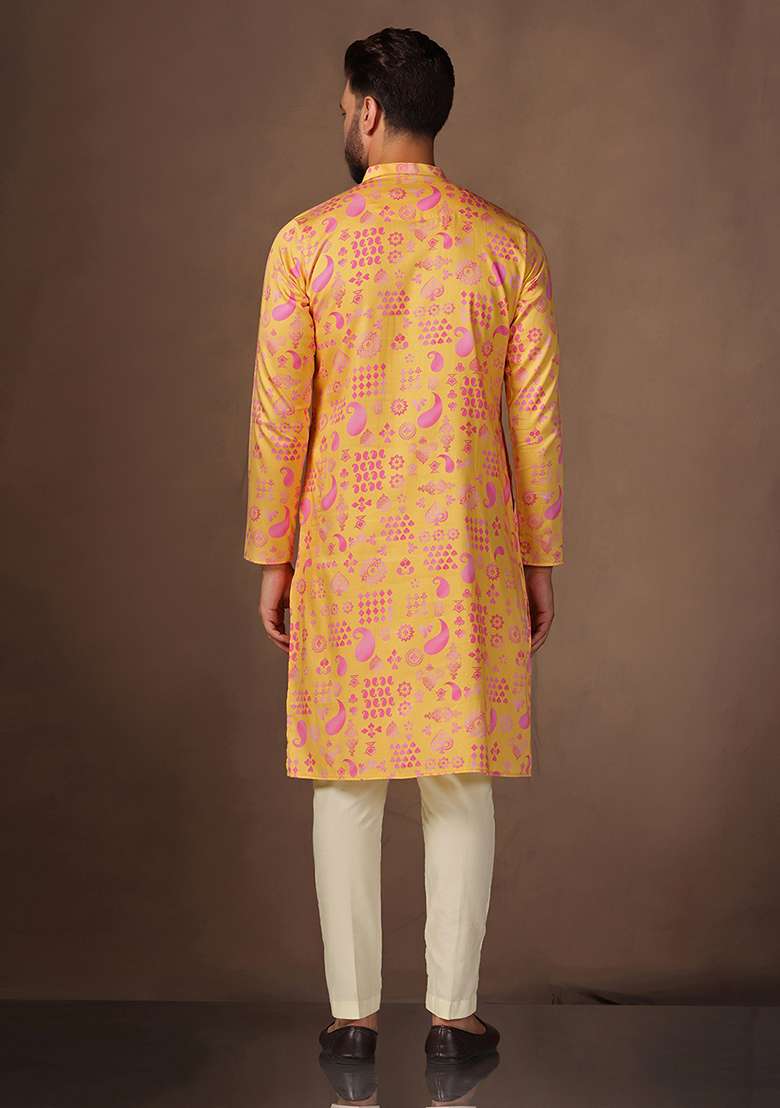 Yellow Digital Print Cotton Blend Kurta Set - Indya