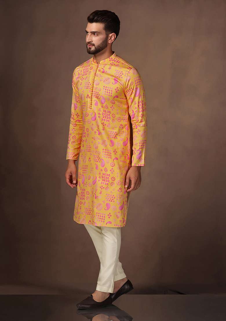 Yellow Digital Print Cotton Blend Kurta Set - Indya