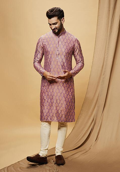 Purple Jacquard Silk Blend Kurta Set