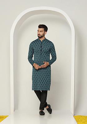 Blue Jacquard Silk Blend Kurta Set