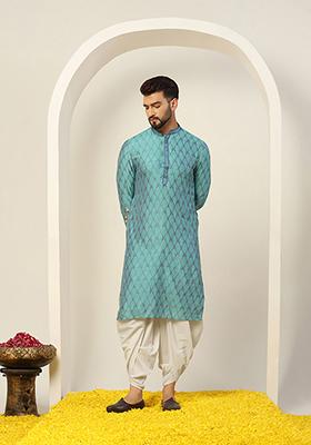 Blue Jacquard Silk Blend Kurta Set