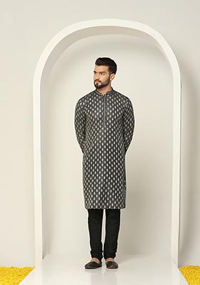 Black Jacquard Silk Blend Kurta Set