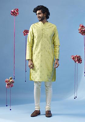 Pista Green Solid Dyed Silk Blend Kurta Set