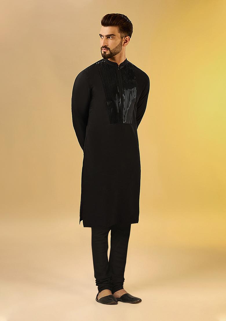 Black Solid Dyed Cotton Blend Kurta Set