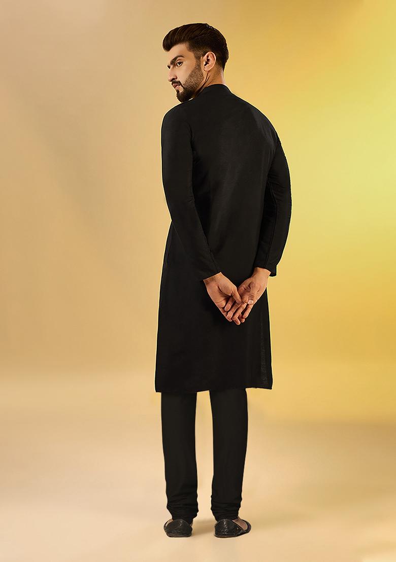 Black Solid Dyed Cotton Blend Kurta Set
