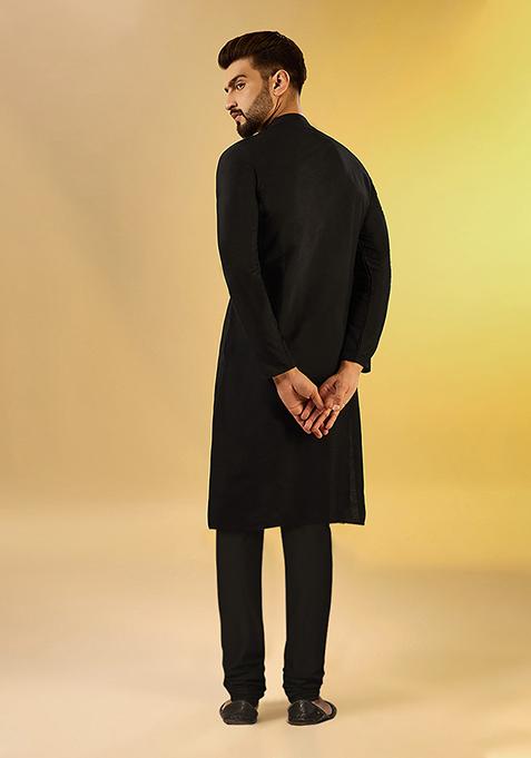 Black Solid Dyed Cotton Blend Kurta Set
